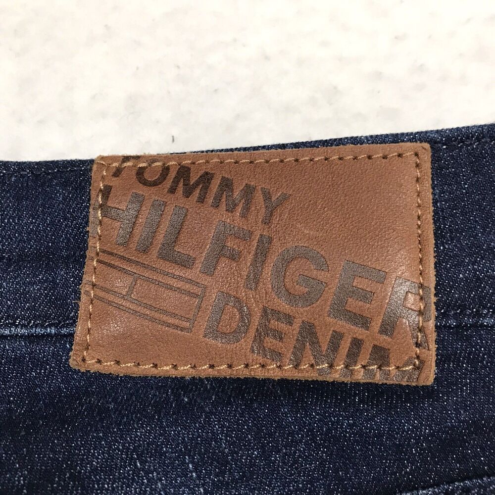 TOMMY HILFIGER Slim Taper Jean Men 33x30 Dark Wash Racing Stripe Honeycomb - Picture 14 of 16